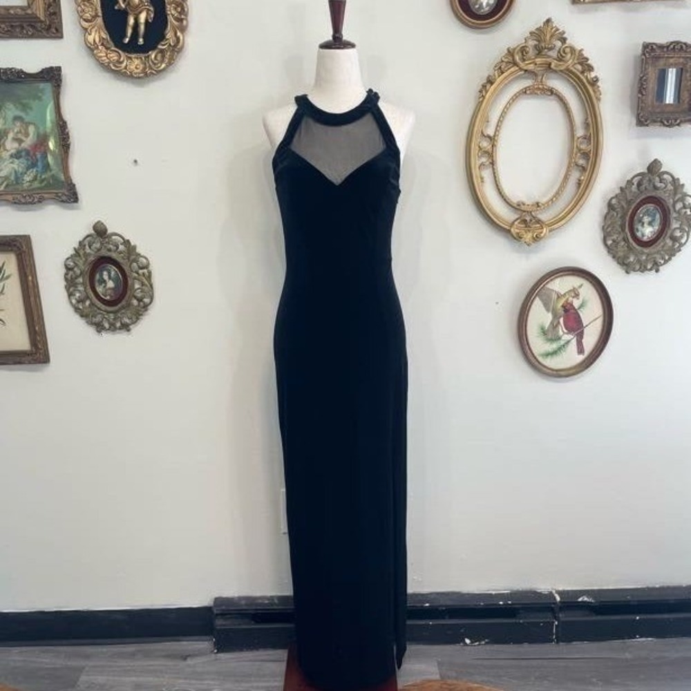 Faviana New York Velvet Mesh Gown Midnight Black Size M‎